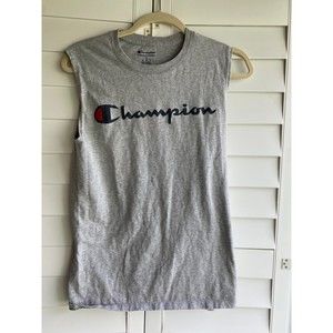 Champion Tank Top Mens Large Sleeveless Pull On Crew Neck Spell Out Logo Gray